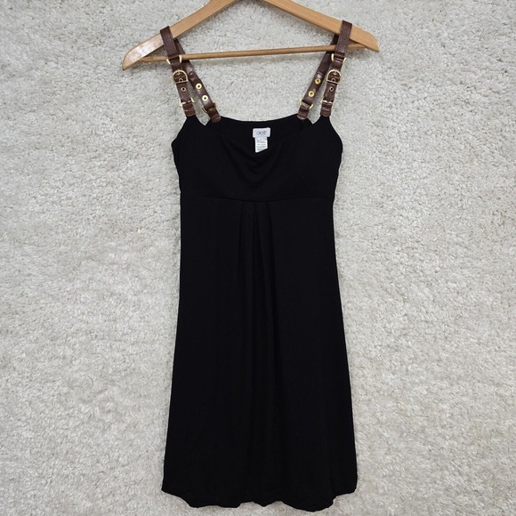 Cache Mini Dress Women Medium Black Babydoll Buckle Straps Stretch Y2K Steampunk - Picture 1 of 14